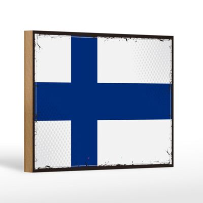 Wooden sign flag of Finland 18x12 cm Retro Flag of Finland decoration