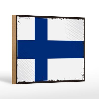 Letrero de madera bandera de Finlandia 18x12 cm Bandera Retro de Finlandia decoración