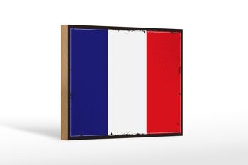 Panneau en bois drapeau de France 18x12cm, décoration rétro drapeau de France 1