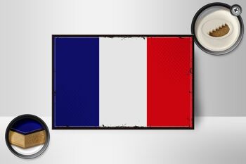 Panneau en bois drapeau de France 18x12cm, décoration rétro drapeau de France 2