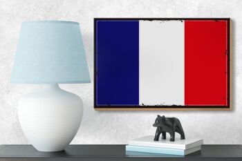 Panneau en bois drapeau de France 18x12cm, décoration rétro drapeau de France 3