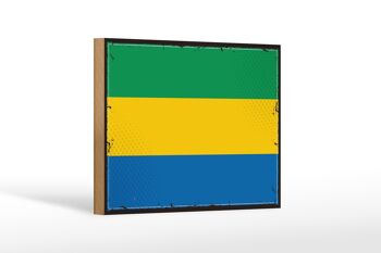 Panneau en bois drapeau du Gabon 18x12 cm Décoration rétro drapeau du Gabon 1