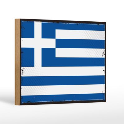 Cartello in legno Bandiera della Grecia 18x12 cm Decorazione bandiera retrò della Grecia