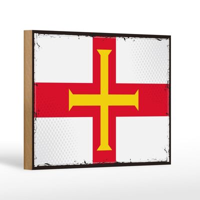 Cartello in legno Bandiera di Guernsey 18x12 cm Decorazione bandiera retrò di Guernsey