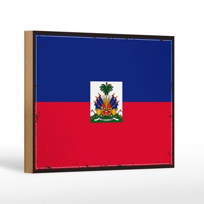 Holzschild Flagge Haitis 18x12 cm Retro Flag of Haiti Dekoration