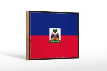 Panneau en bois Drapeau d'Haïti 18x12 cm Drapeau rétro d'Haïti Décoration 1