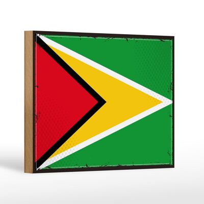 Cartel de Madera Bandera de Guyana 18x12 cm Decoración Retro Bandera de Guyana