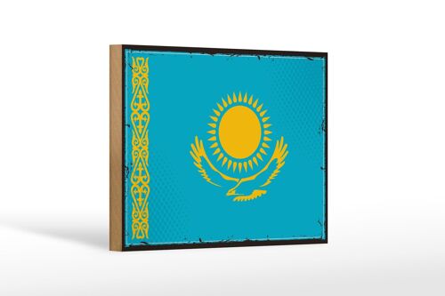 Holzschild Flagge Kasachstans 18x12 cm Retro Kazakhstan Dekoration