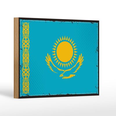 Letrero de madera bandera de Kazajstán 18x12 cm decoración retro de Kazajstán