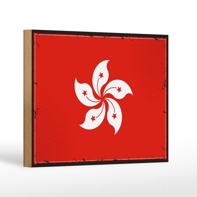 Letrero de madera Bandera de Hong Kong 18x12 cm Bandera Retro Decoración de Hong Kong