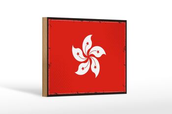 Panneau en bois drapeau de Hong Kong 18x12 cm, drapeau rétro décoration de Hong Kong 1