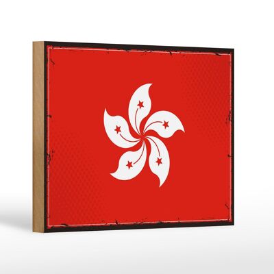 Holzschild Flagge Hongkongs 18x12 cm Retro Flag Hong Kong Dekoration