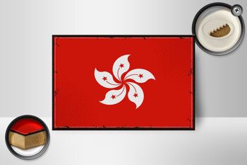 Panneau en bois drapeau de Hong Kong 18x12 cm, drapeau rétro décoration de Hong Kong 2