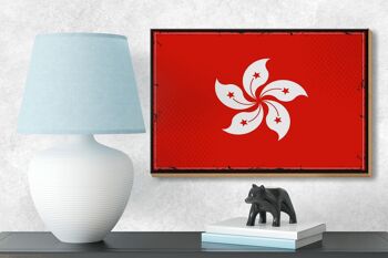 Panneau en bois drapeau de Hong Kong 18x12 cm, drapeau rétro décoration de Hong Kong 3