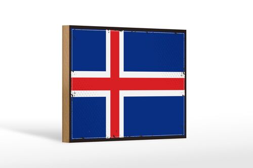 Holzschild Flagge Islands 18x12 cm Retro Flag of Iceland Dekoration