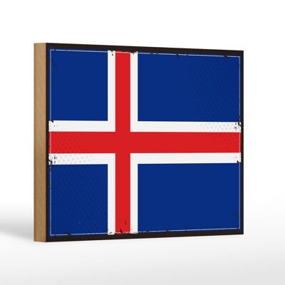 Letrero de Madera Bandera de Islandia 18x12 cm Bandera Retro de Islandia Decoración