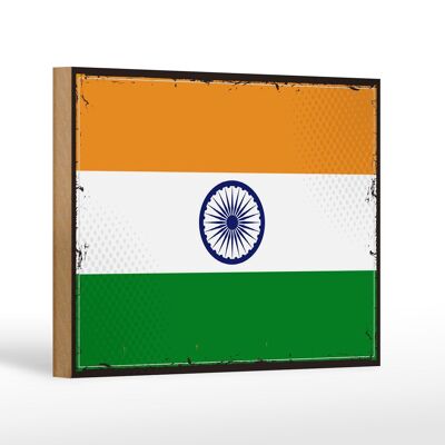 Cartello in legno Bandiera dell'India 18x12 cm Decorazione retrò con bandiera dell'India