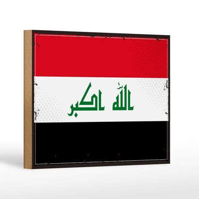 Cartel de madera Bandera de Irak 18x12 cm Bandera Retro de Irak Decoración