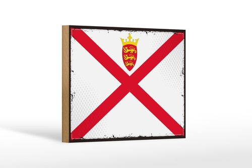 Holzschild Flagge Jerseys 18x12 cm Retro Flag of Jersey Dekoration