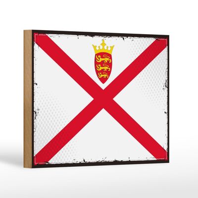 Holzschild Flagge Jerseys 18x12 cm Retro Flag of Jersey Dekoration