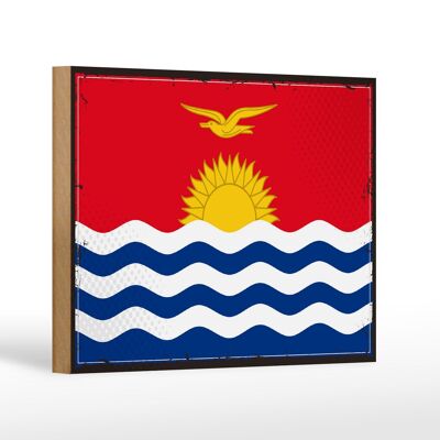 Drapeau en bois de Kiribati 18x12cm, drapeau rétro de décoration de Kiribati