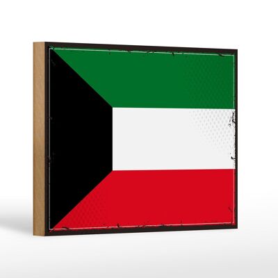 Letrero de Madera Bandera de Kuwait 18x12 cm Bandera Retro de Kuwait Decoración