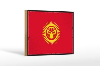 Panneau en bois drapeau du Kirghizistan 18x12 cm, décoration rétro du Kirghizistan 1
