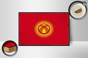 Panneau en bois drapeau du Kirghizistan 18x12 cm, décoration rétro du Kirghizistan 2