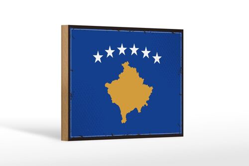 Holzschild Flagge Kosovo 18x12 cm Retro Flag of Kosovo Dekoration
