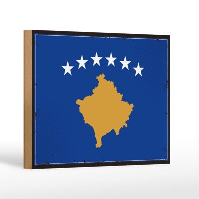 Cartello in legno bandiera Kosovo 18x12 cm Decorazione bandiera retrò del Kosovo