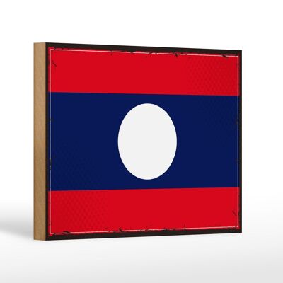 Drapeau panneau en bois Laos 18x12 cm Décoration rétro drapeau du Laos