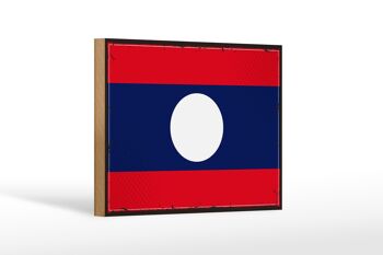Drapeau panneau en bois Laos 18x12 cm Décoration rétro drapeau du Laos 1