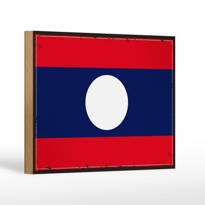 Holzschild Flagge Laos 18x12 cm Retro Flag of Laos Dekoration