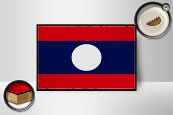 Drapeau panneau en bois Laos 18x12 cm Décoration rétro drapeau du Laos 2