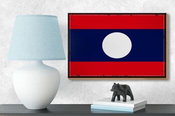 Drapeau panneau en bois Laos 18x12 cm Décoration rétro drapeau du Laos 3