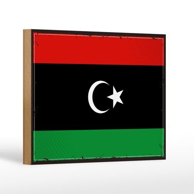 Cartel de madera Bandera de Libia 18x12 cm Bandera Retro de Libia Decoración