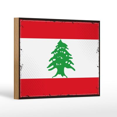 Cartello in legno Bandiera Libano 18x12 cm Decorazione bandiera retrò del Libano