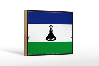 Panneau en bois drapeau du Lesotho 18x12 cm, drapeau rétro du Lesotho, décoration 1