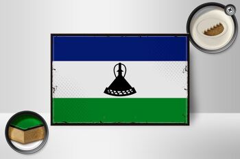 Panneau en bois drapeau du Lesotho 18x12 cm, drapeau rétro du Lesotho, décoration 2