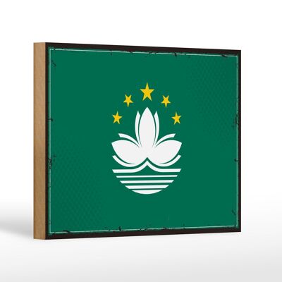 Panneau en bois drapeau de Macao 18x12 cm Décoration rétro drapeau de Macao
