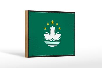 Panneau en bois drapeau de Macao 18x12 cm Décoration rétro drapeau de Macao 1