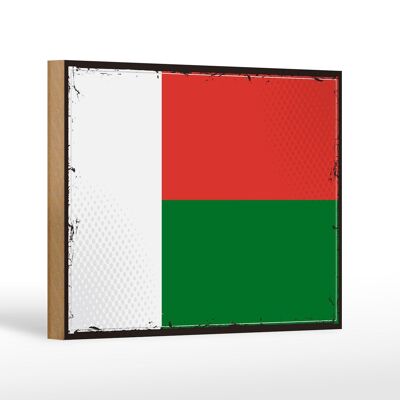 Panneau en bois drapeau de Madagascar 18x12 cm décoration rétro Madagascar