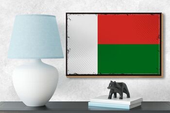 Panneau en bois drapeau de Madagascar 18x12 cm décoration rétro Madagascar 3