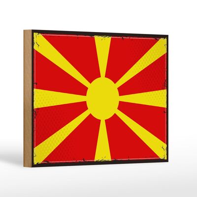 Holzschild Flagge Mazedoniens 18x12cm Retro Flag Macedonia Dekoration