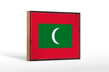 Drapeau en bois des Maldives 18x12 cm, drapeau rétro des Maldives, décoration 1