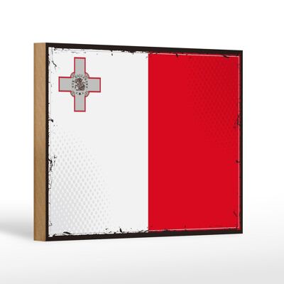 Letrero de madera Bandera de Malta 18x12 cm Decoración Retro Bandera de Malta