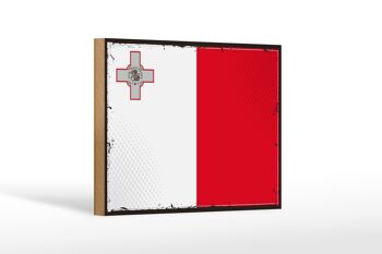 Panneau en bois drapeau de Malte 18x12 cm décoration rétro drapeau de Malte 1