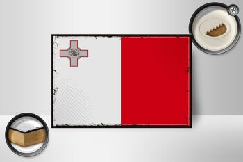 Panneau en bois drapeau de Malte 18x12 cm décoration rétro drapeau de Malte 2