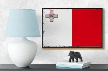 Panneau en bois drapeau de Malte 18x12 cm décoration rétro drapeau de Malte 3