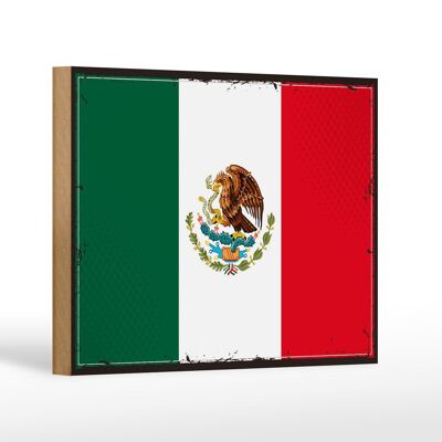 Holzschild Flagge Mexikos 18x12 cm Retro Flag of Mexico Dekoration